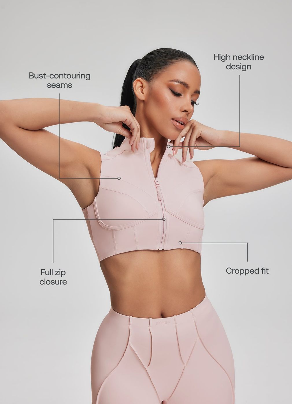 High-neck Zip-up Top in Ballet Pink, second view