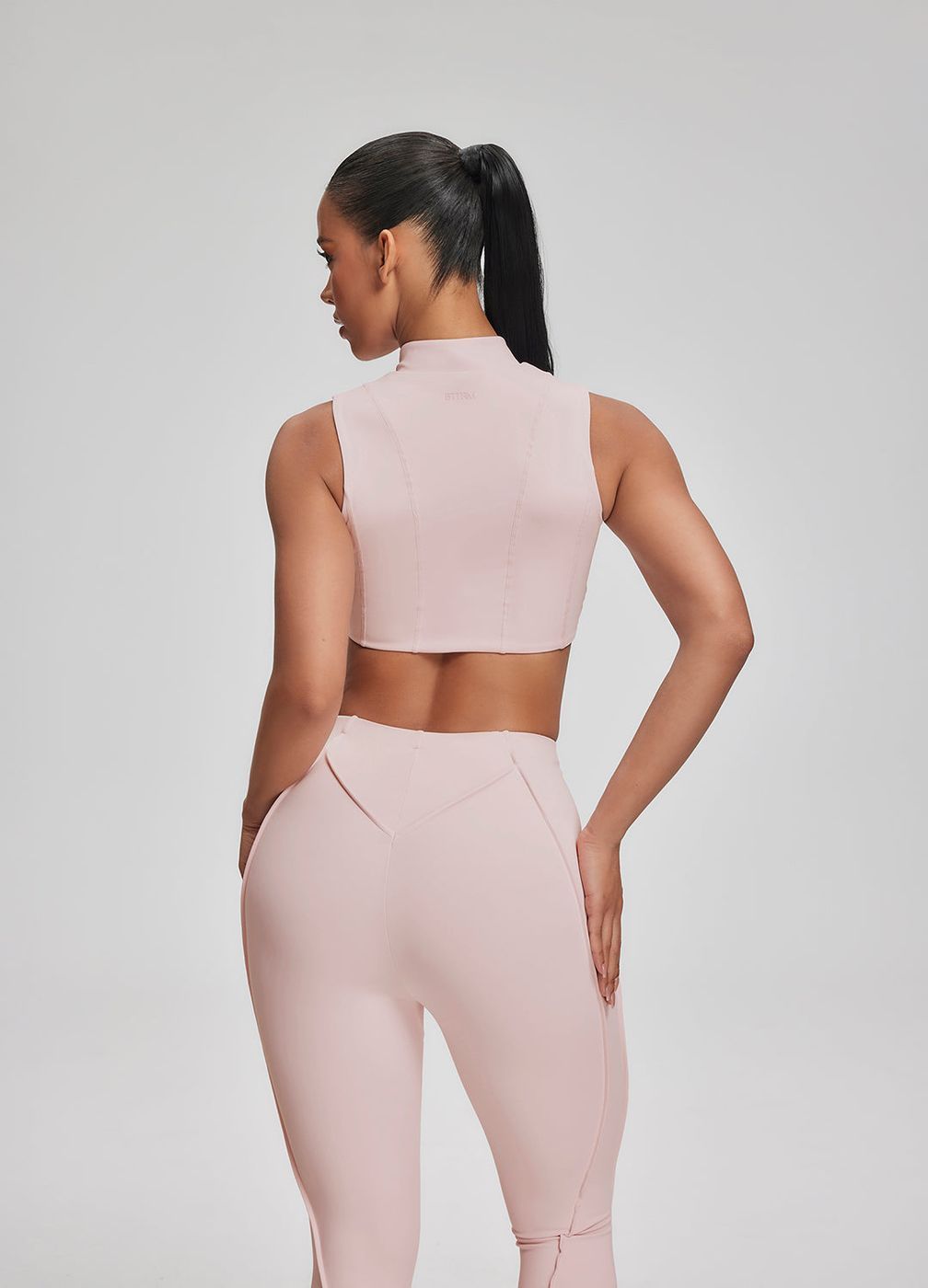 High-neck Zip-up Top in Ballet Pink, detail