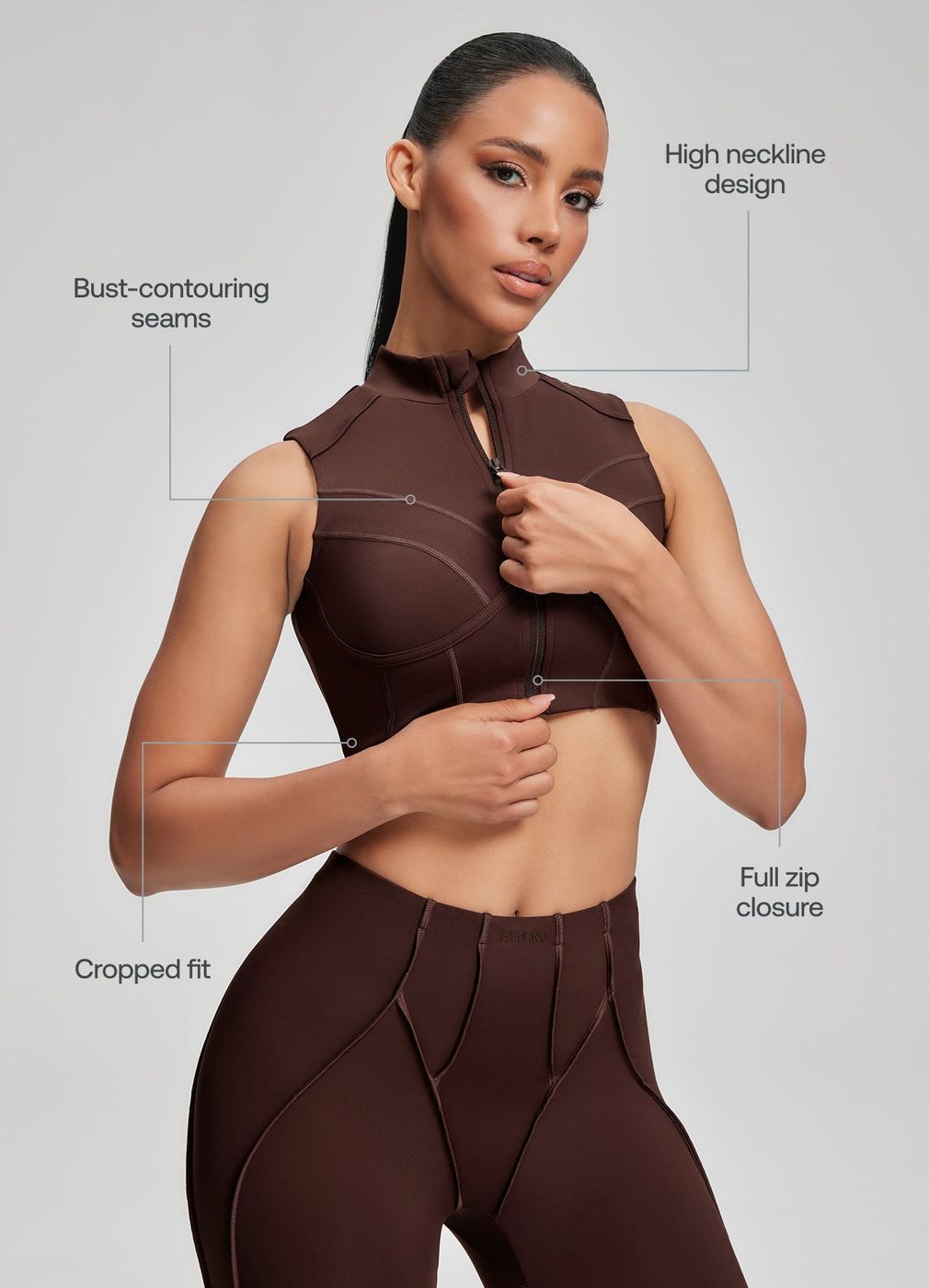 High-neck Zip-up Top in Chocolate, second view