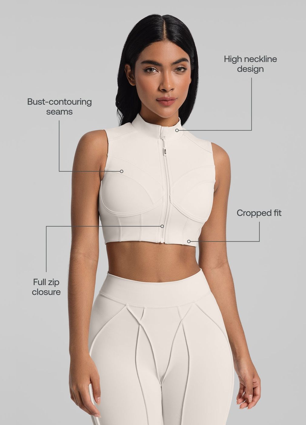 High-neck Zip-up Top in Ivory, second view
