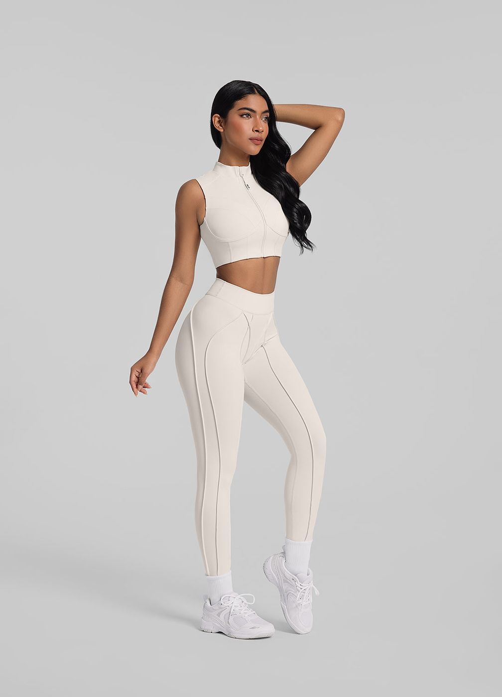 High-neck Zip-up Top in Ivory, detail