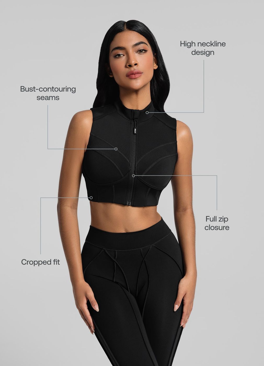 High-neck Zip-up Top in Black, second view