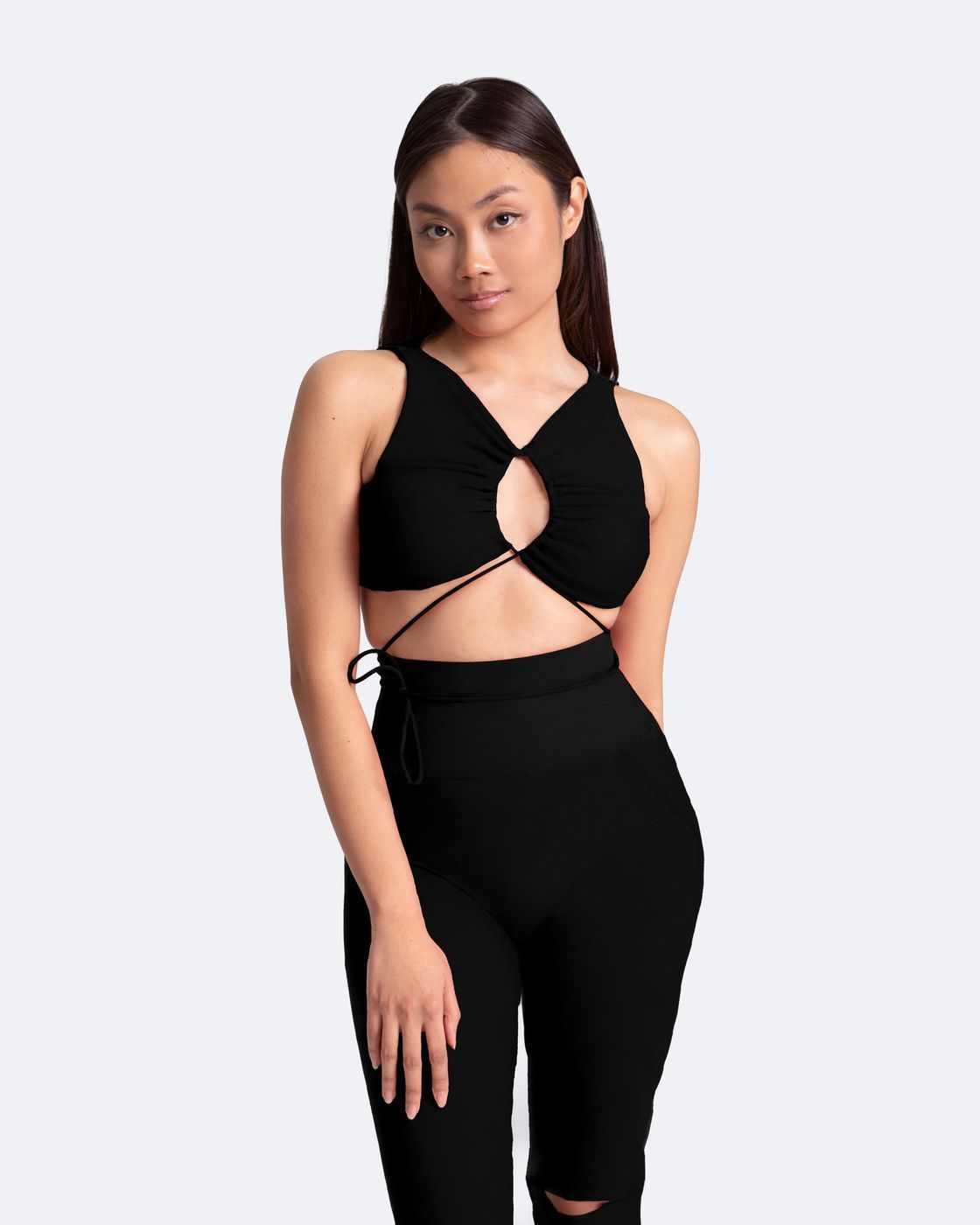 High-rise Knee-slit Leggings in Black, second view