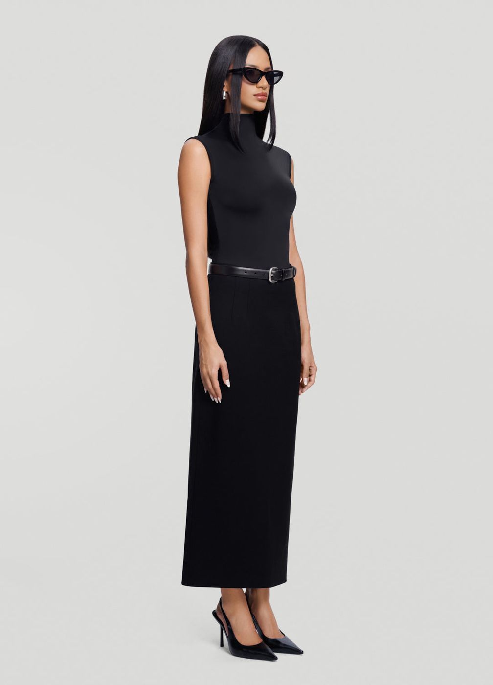 High-waist Pencil Midi Skirt in Black, second view