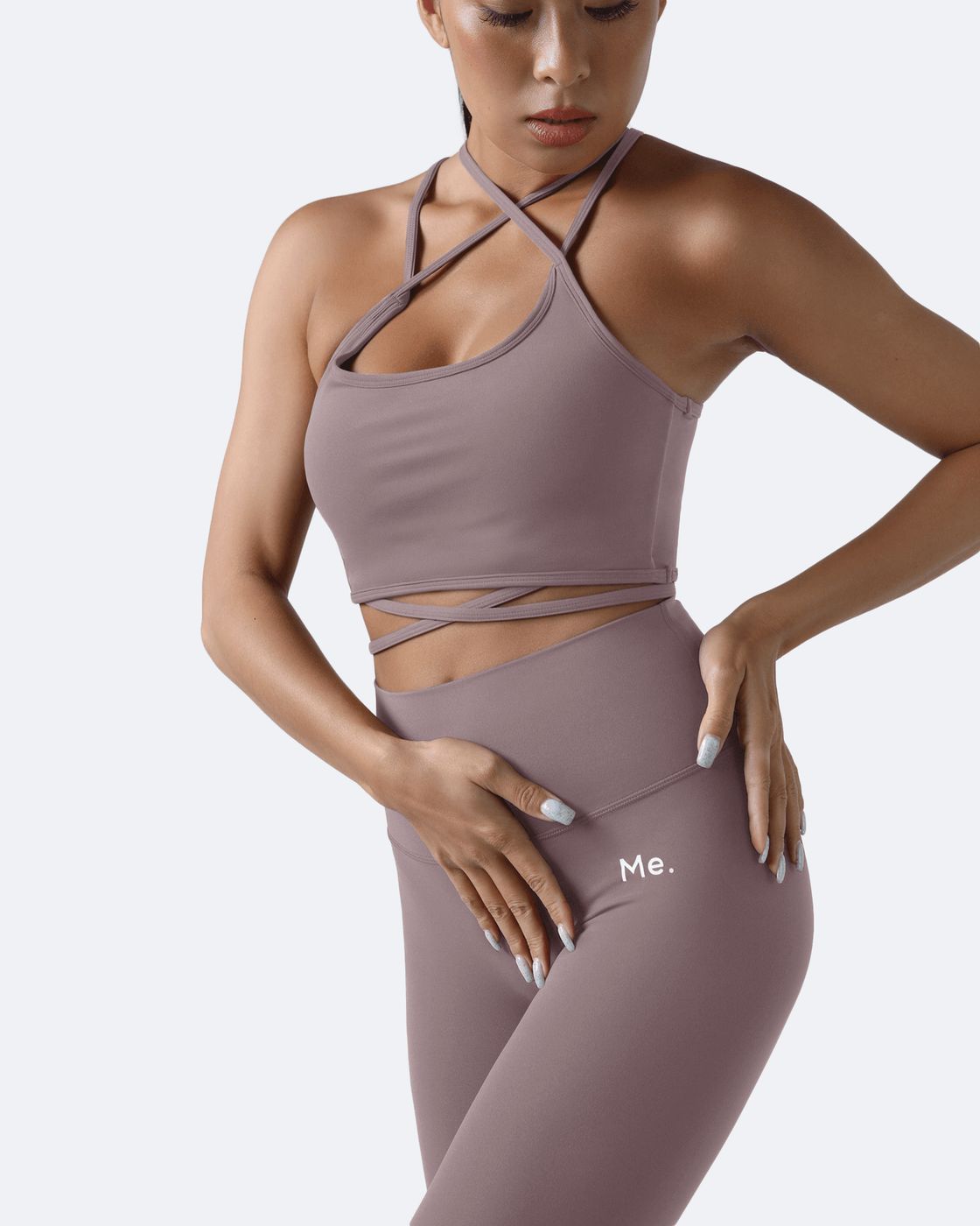 High-waisted ⅞ Leggings in Dusty Pink, front view