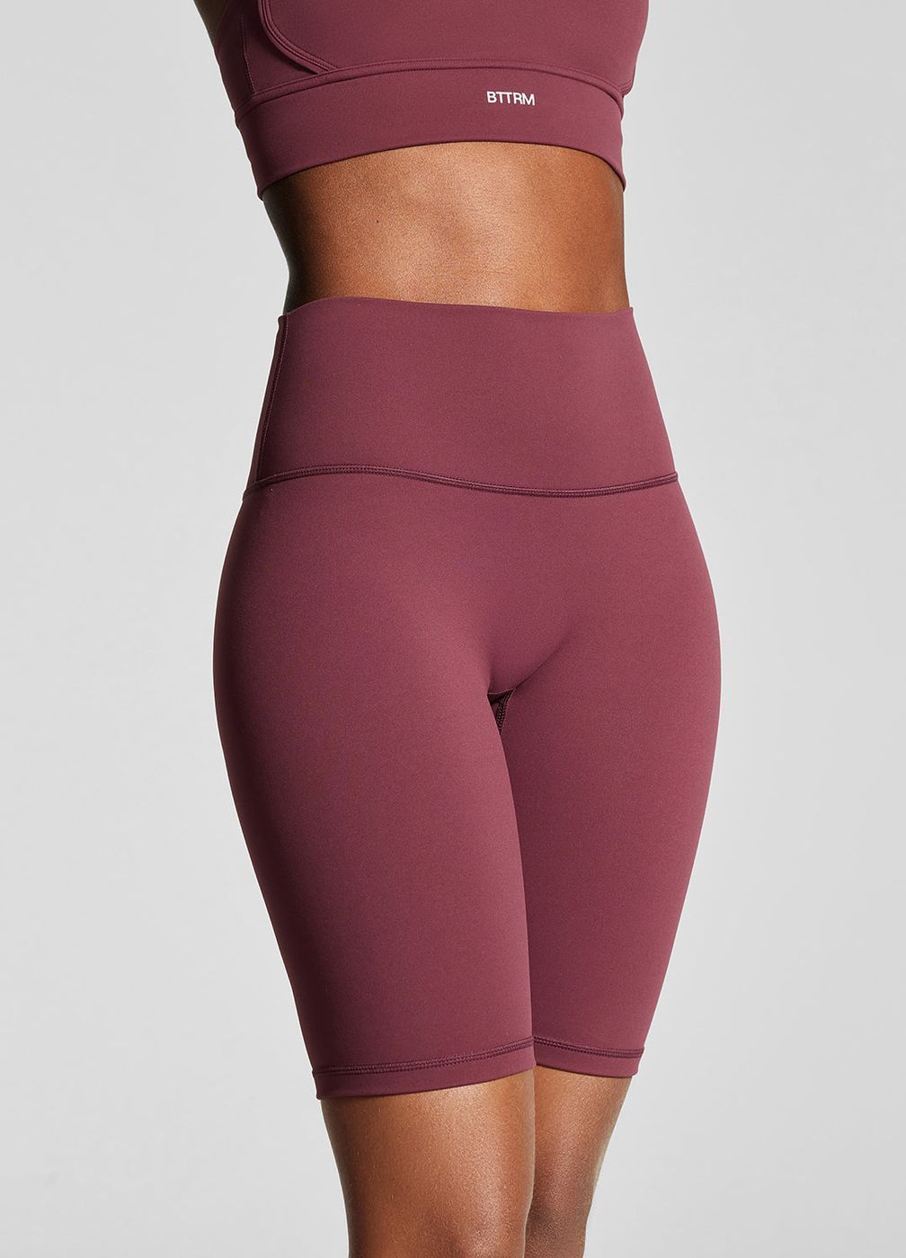 High-waisted Bike Shorts in Burgundy, front view