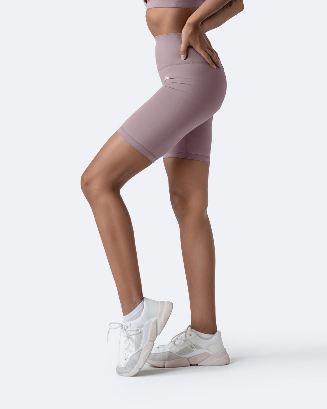 High-waisted Bike Shorts in Dusty Pink, front view