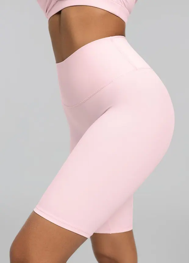 High-waisted Bike Shorts in Ballet Pink, front view