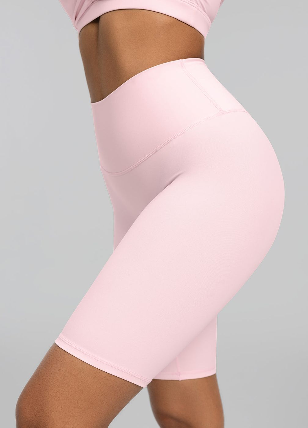 High-waisted Bike Shorts in Ballet Pink, front view