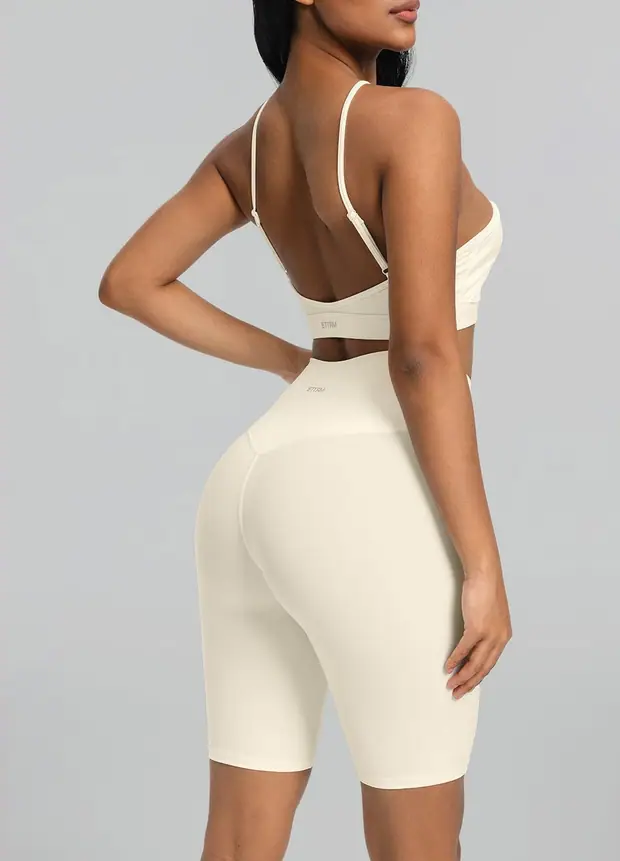 High-waisted Bike Shorts in Creamy Vanilla, front view