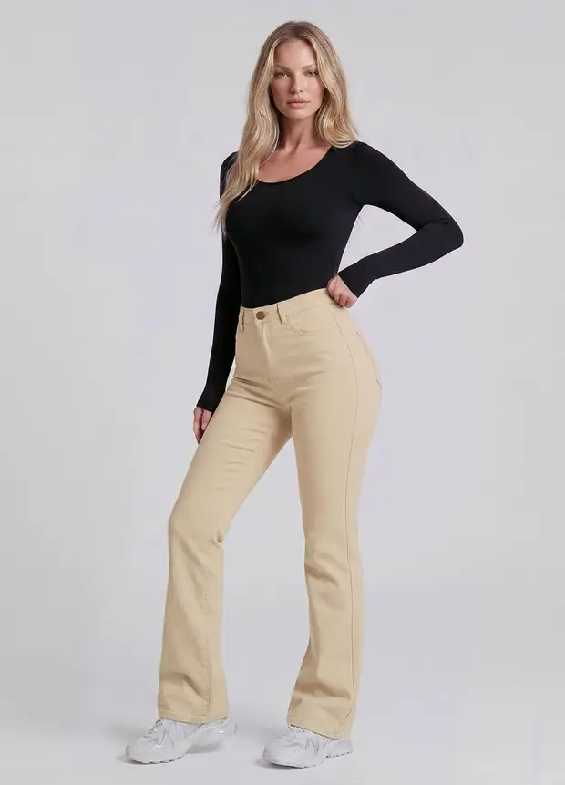 High Waisted Flare Jeans in Ivory, front view