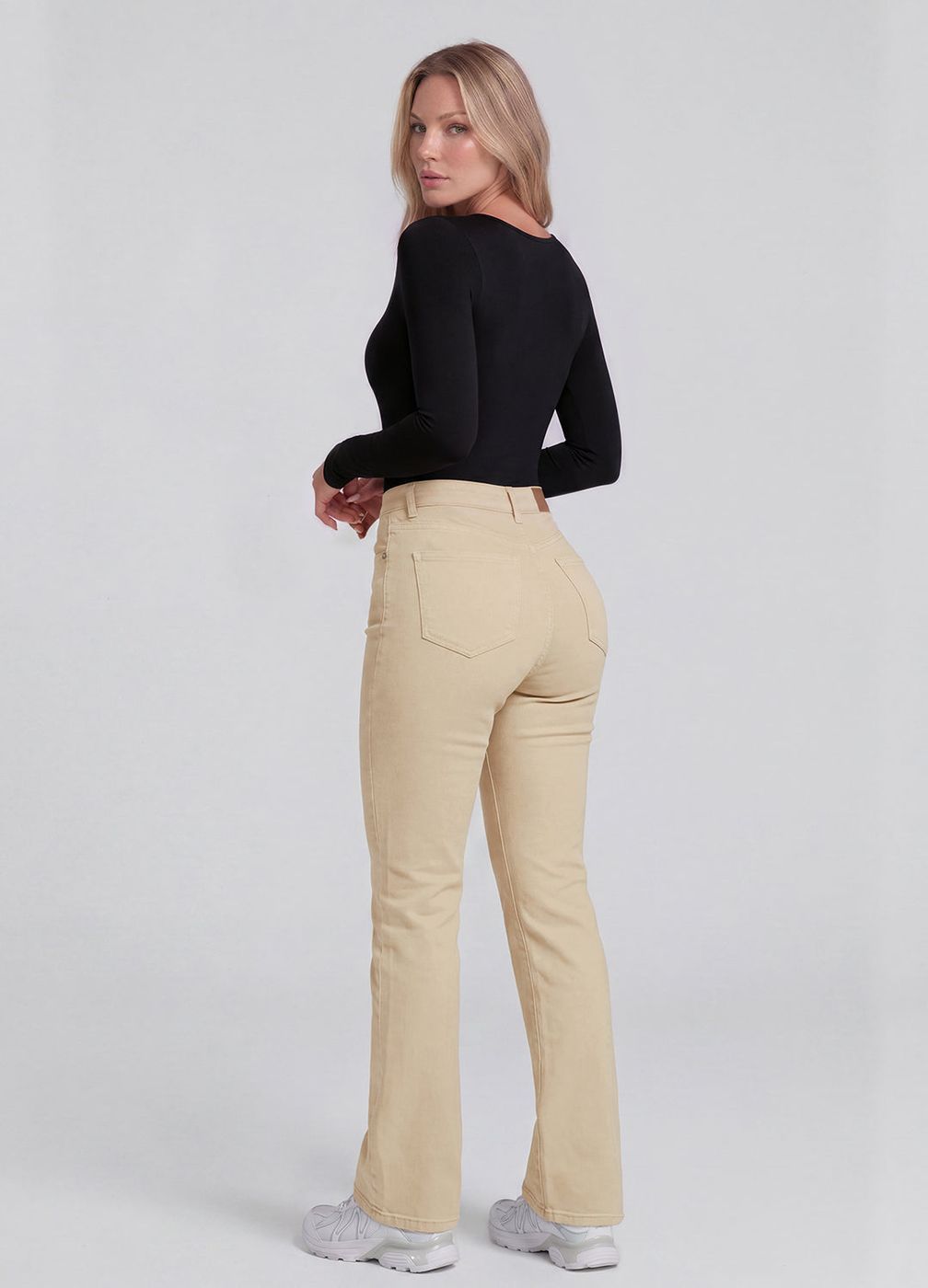 High Waisted Flare Jeans in Ivory, second view