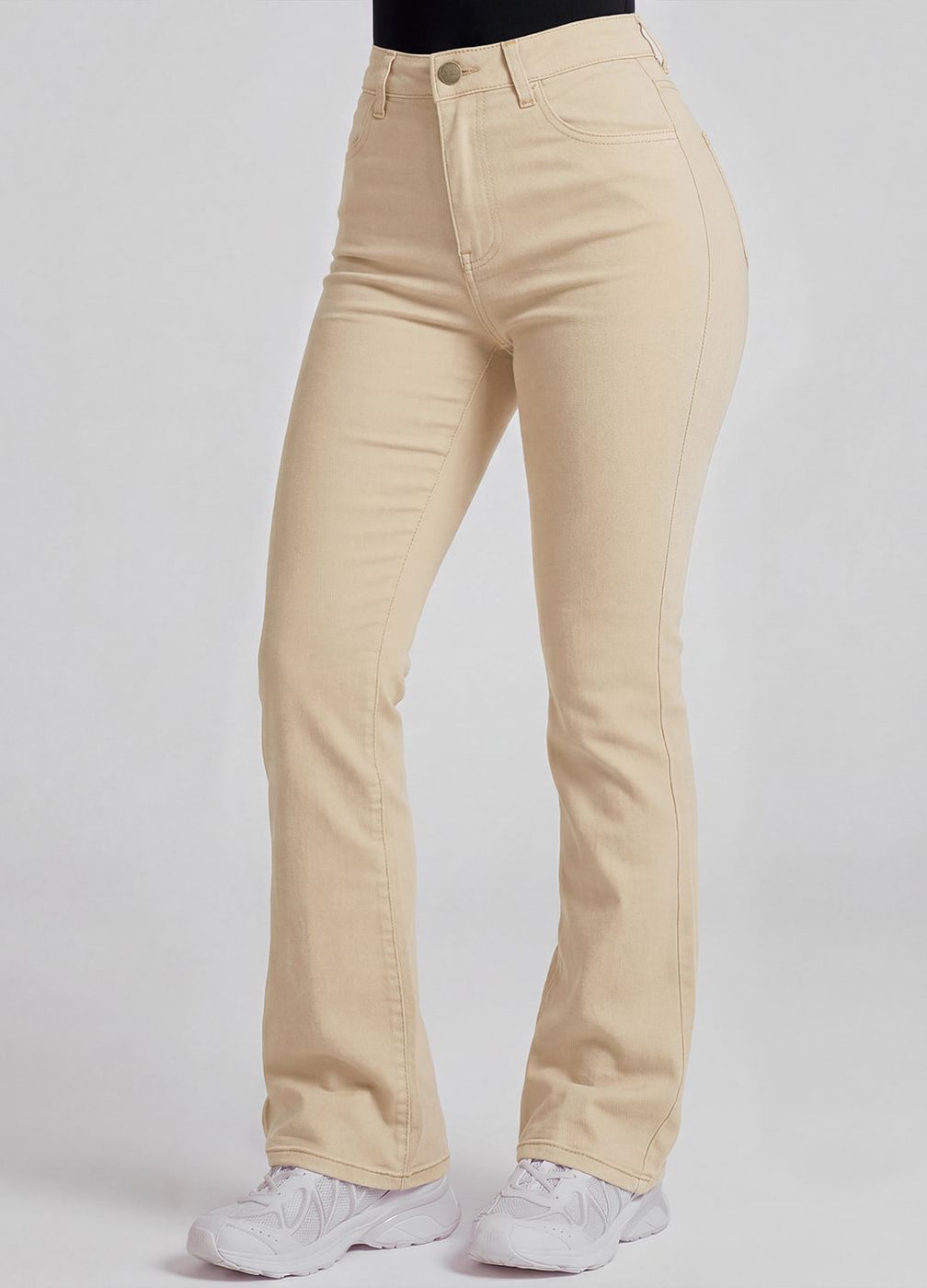 High Waisted Flare Jeans in Ivory, detail