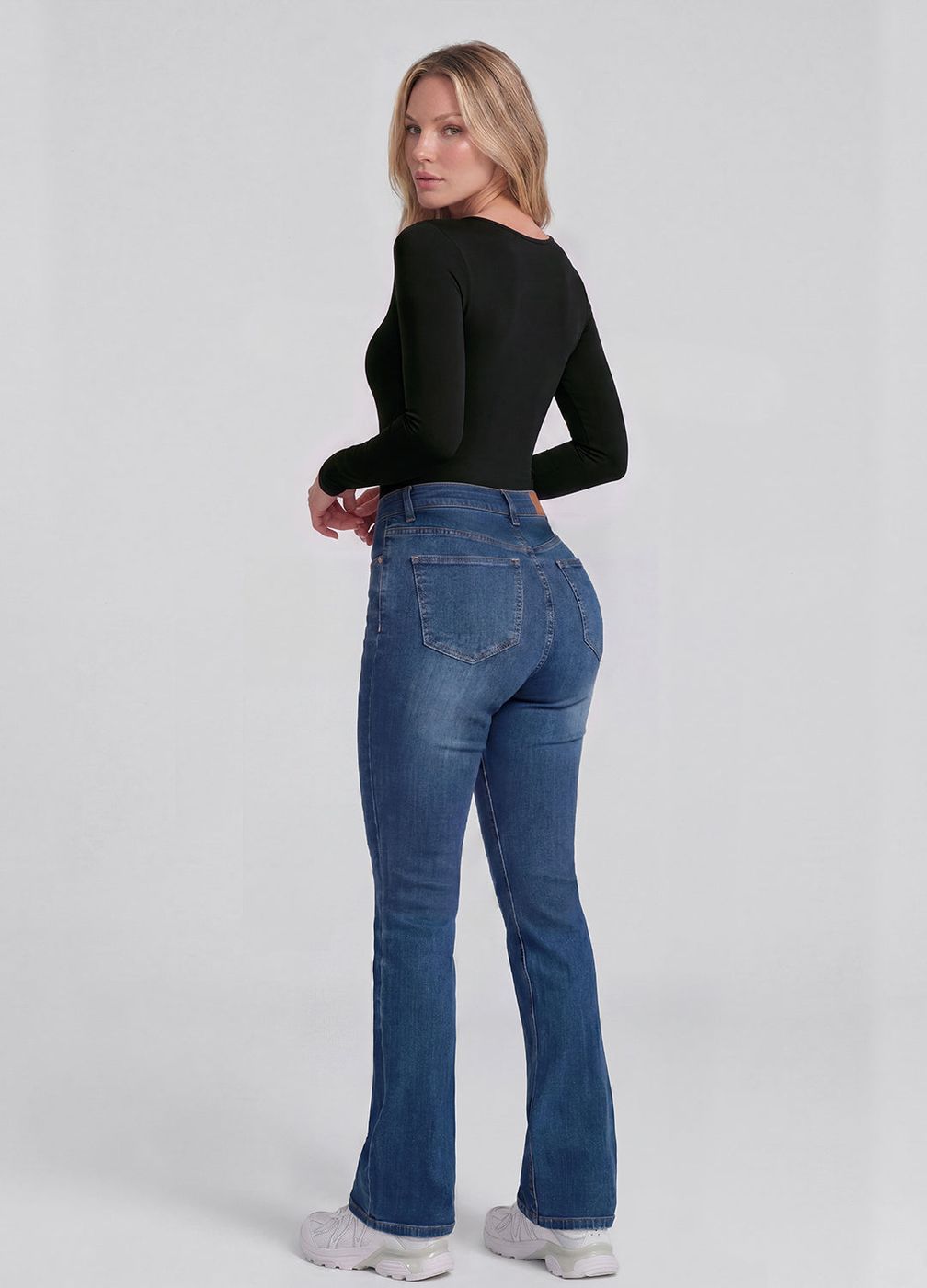 High Waisted Flare Jeans in Deep Blue, second view