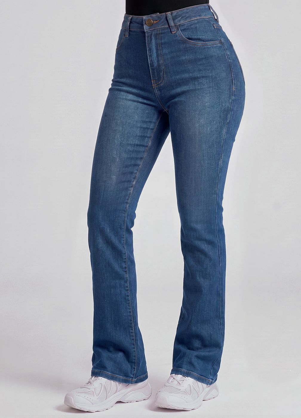 High Waisted Flare Jeans in Deep Blue, detail
