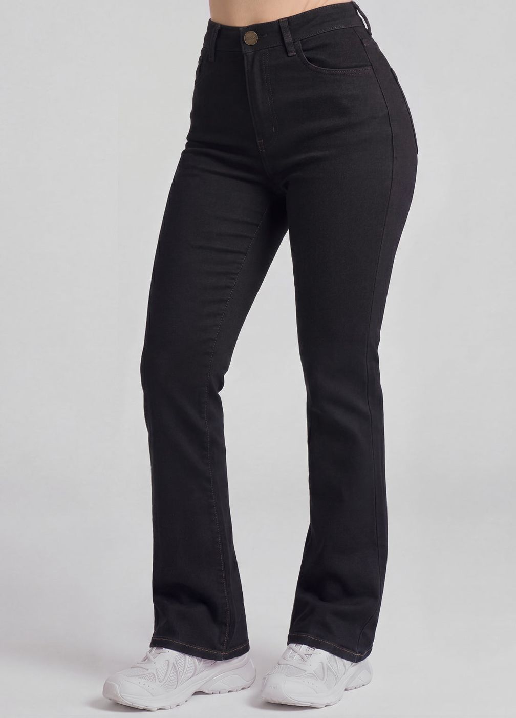 High Waisted Flare Jeans in Black, detail