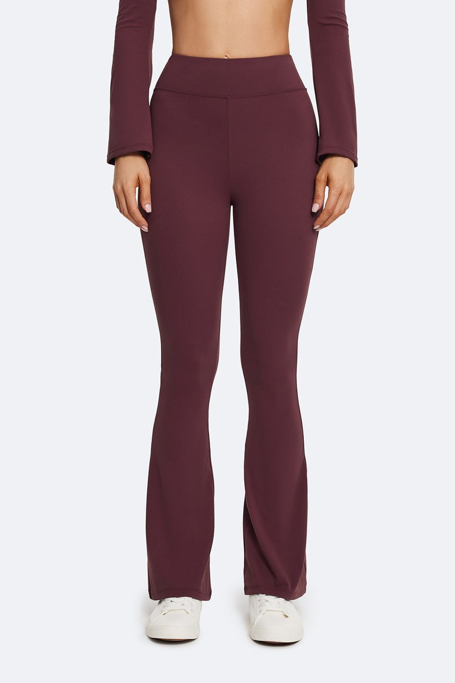 High-waisted Flared Leggings in Burgundy, second view