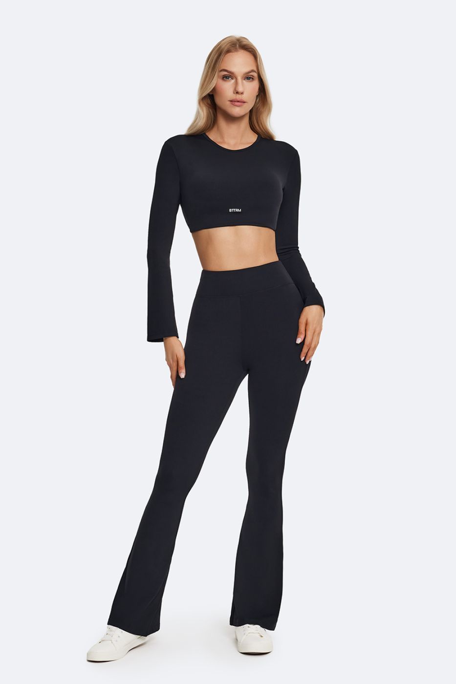 High-waisted Flared Leggings in Black, second view