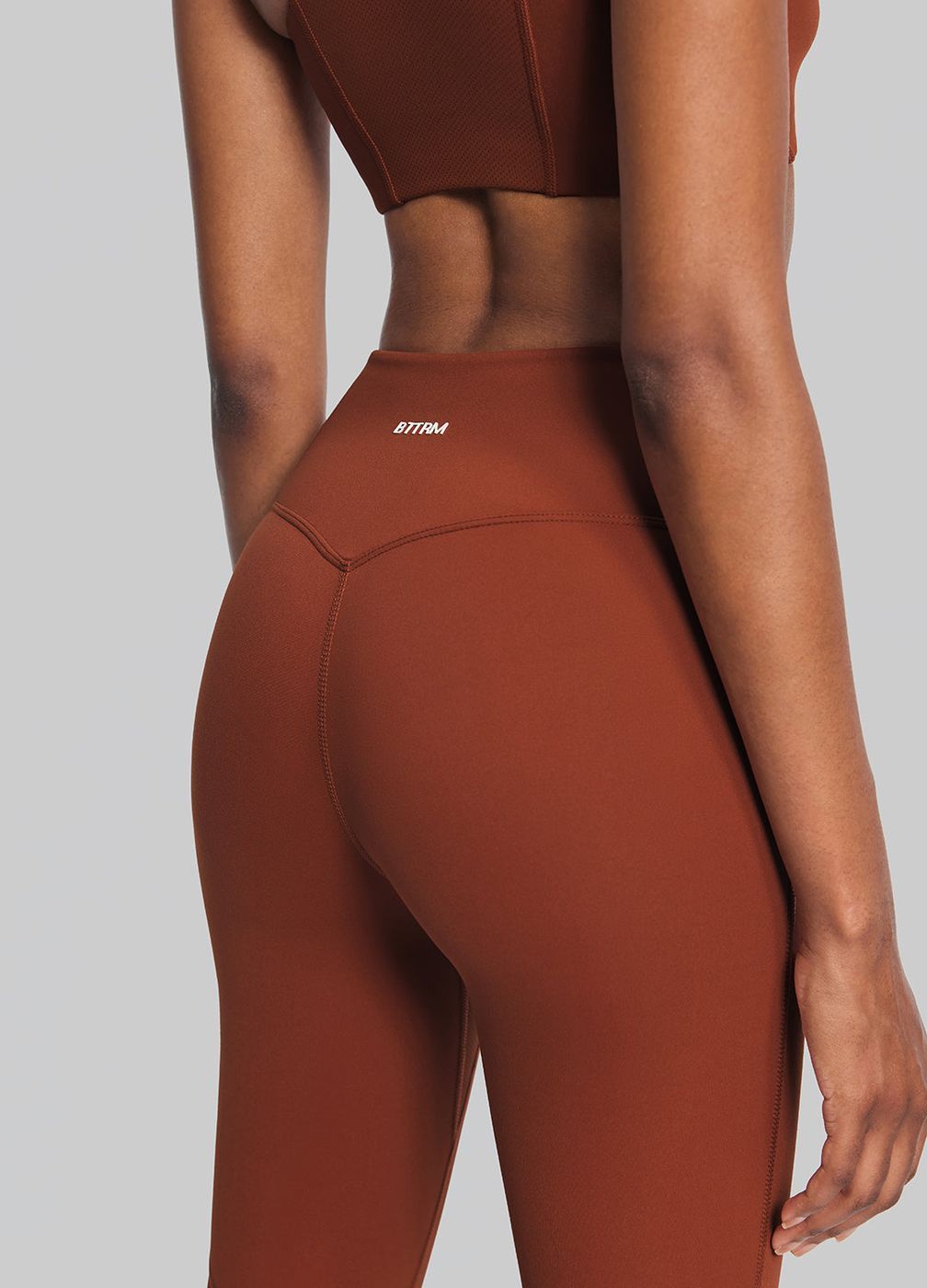 High-waisted Mesh Leggings in Rust Brown, front view