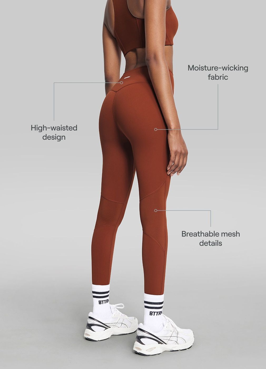High-waisted Mesh Leggings in Rust Brown, second view