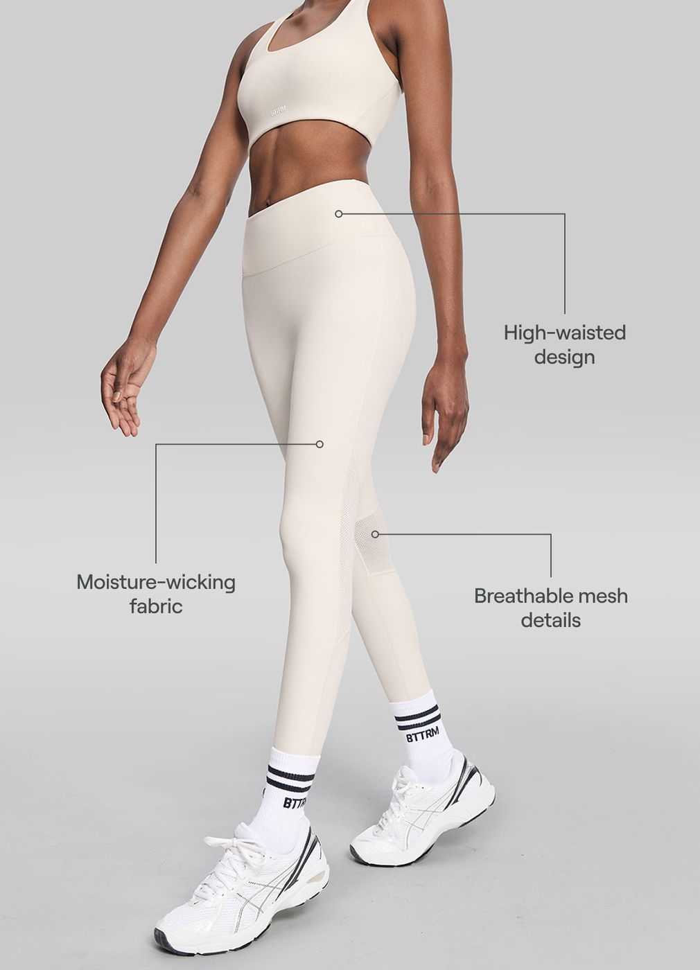 High-waisted Mesh Leggings in Ivory, second view