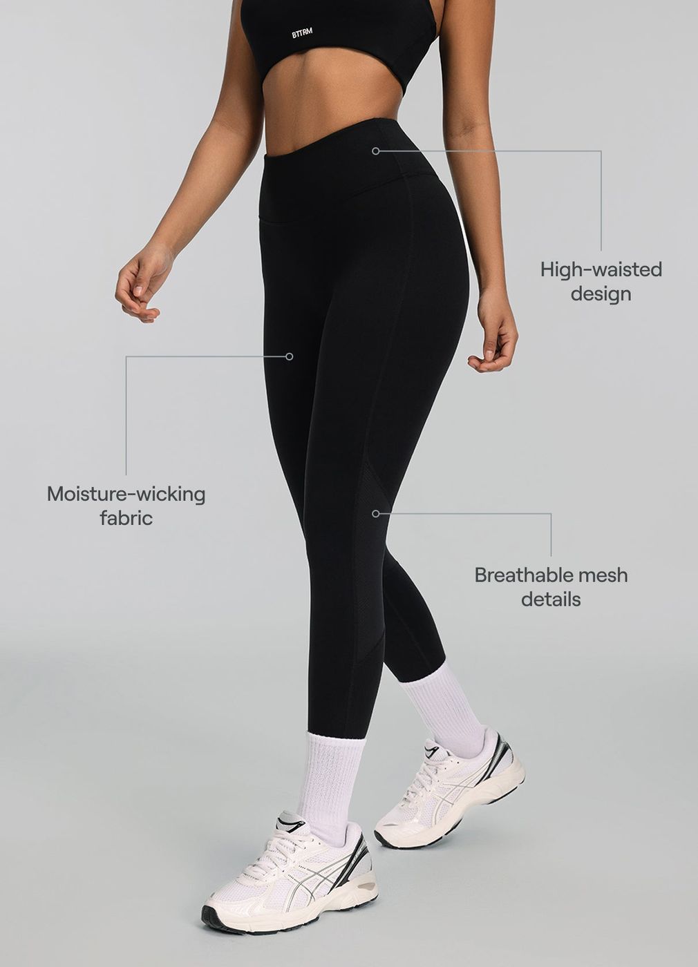 High-waisted Mesh Leggings in Black, second view