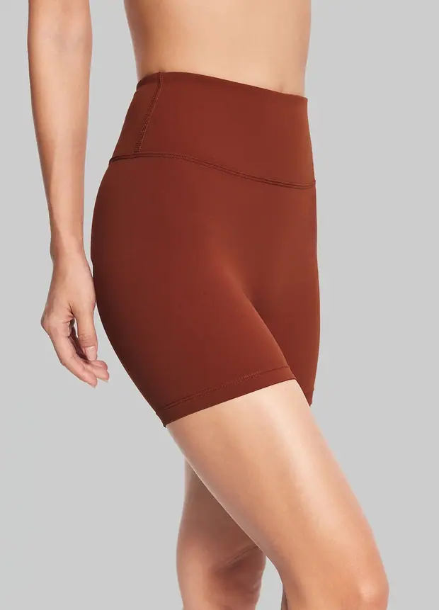 High-waisted Mesh Shorts in Rust Brown, front view