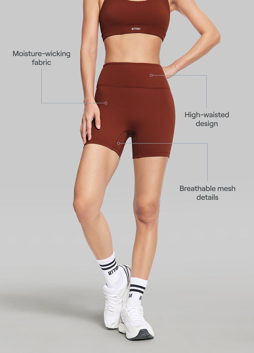 High-waisted Mesh Shorts in Rust Brown, second view
