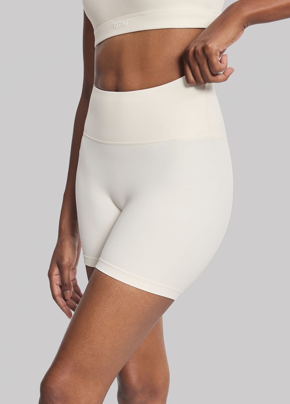 High-waisted Mesh Shorts in Ivory, front view
