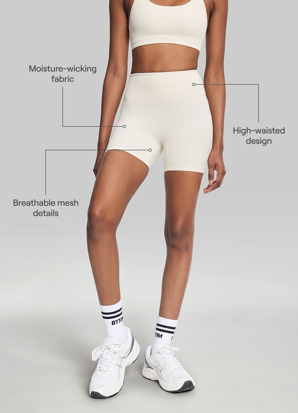 High-waisted Mesh Shorts in Ivory, second view