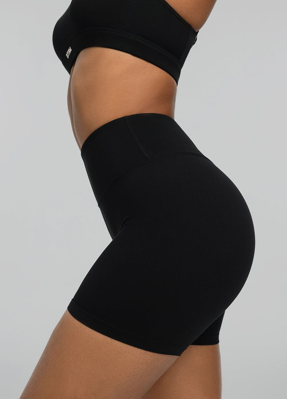 High-waisted Mesh Shorts in Black, front view