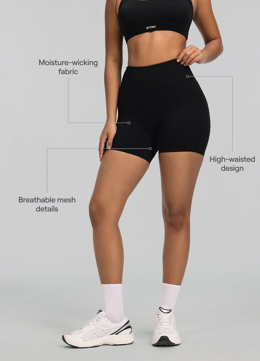 High-waisted Mesh Shorts in Black, second view