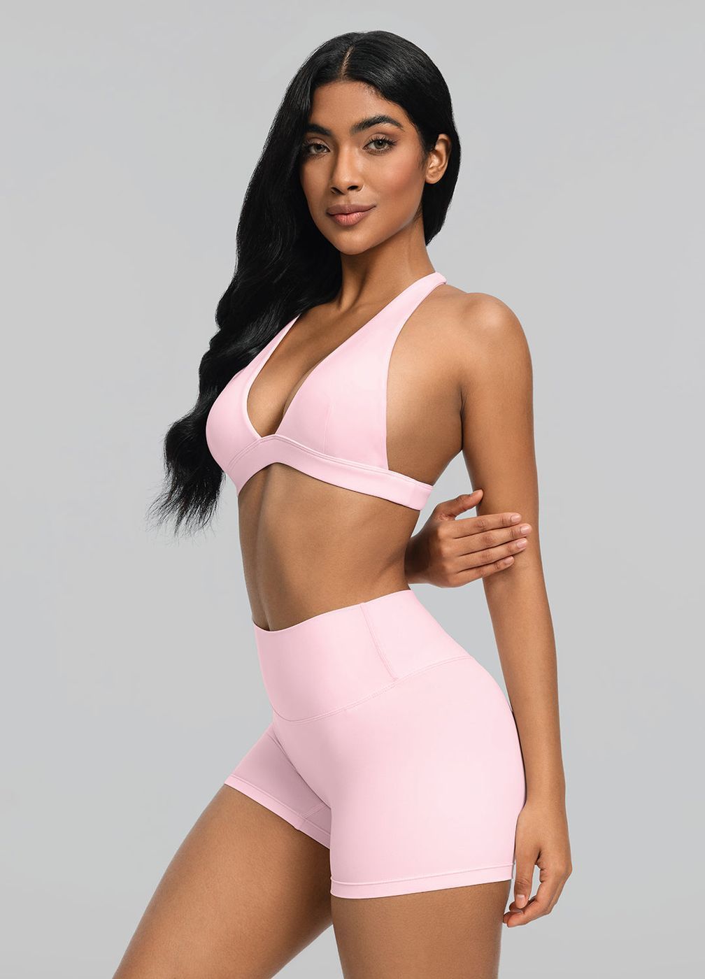 High-waisted Micro Shorts in Ballet Pink, detail