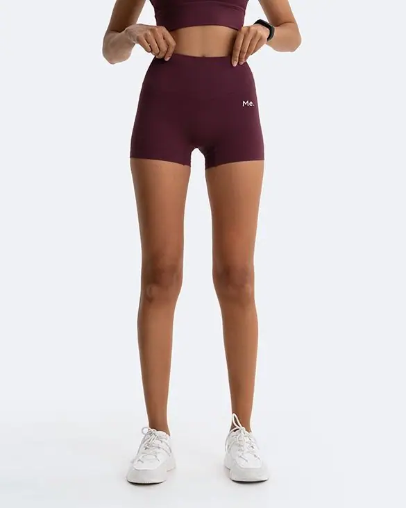 High-waisted Micro Shorts in Burgundy, front view