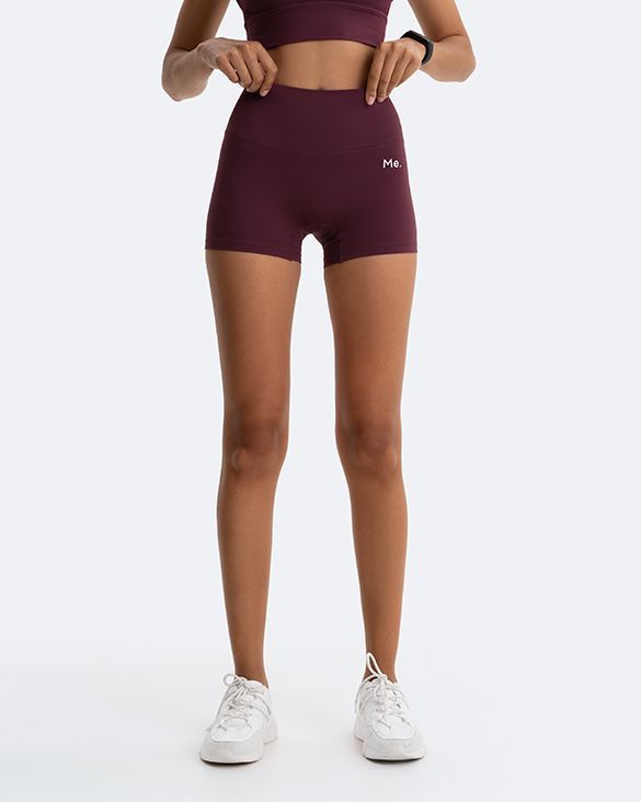 High-waisted Micro Shorts in Burgundy, front view