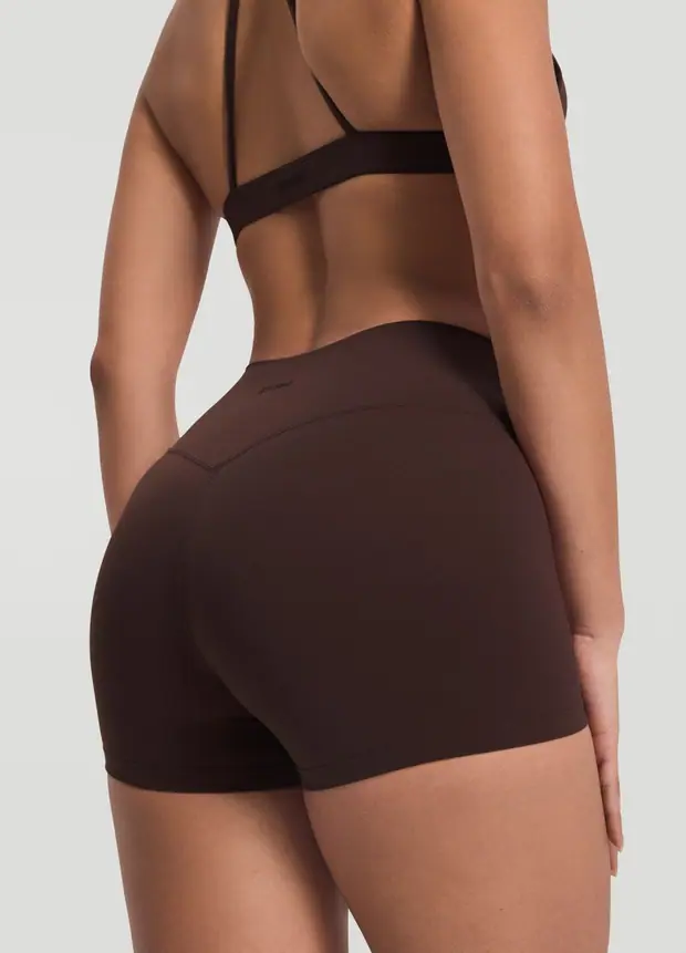 High-waisted Micro Shorts in Chocolate, front view