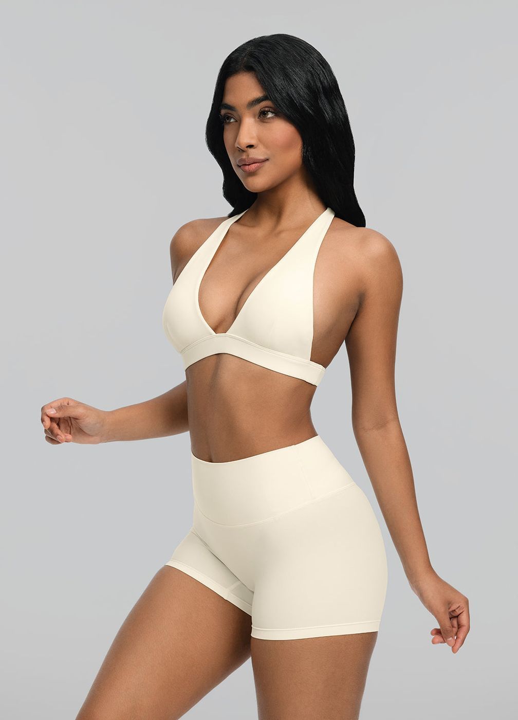 High-waisted Micro Shorts in Creamy Vanilla, detail