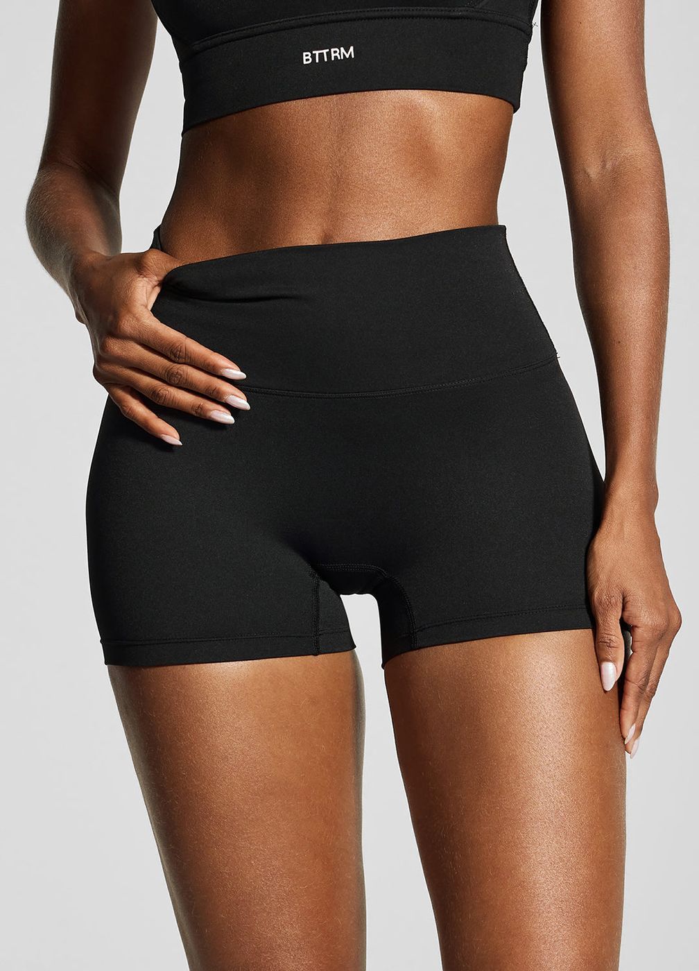 High-waisted Micro Shorts in Black, front view