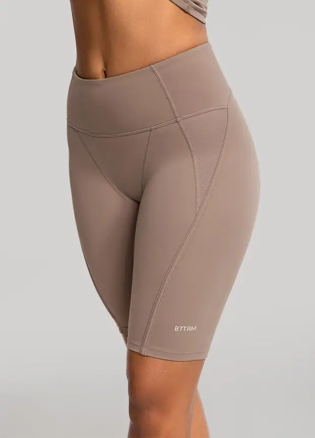 High-waisted Performance Biker Shorts in Cocoa, front view