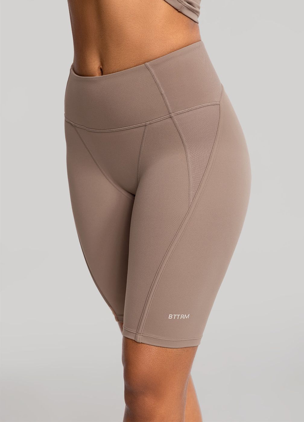 High-waisted Performance Biker Shorts in Cocoa, front view