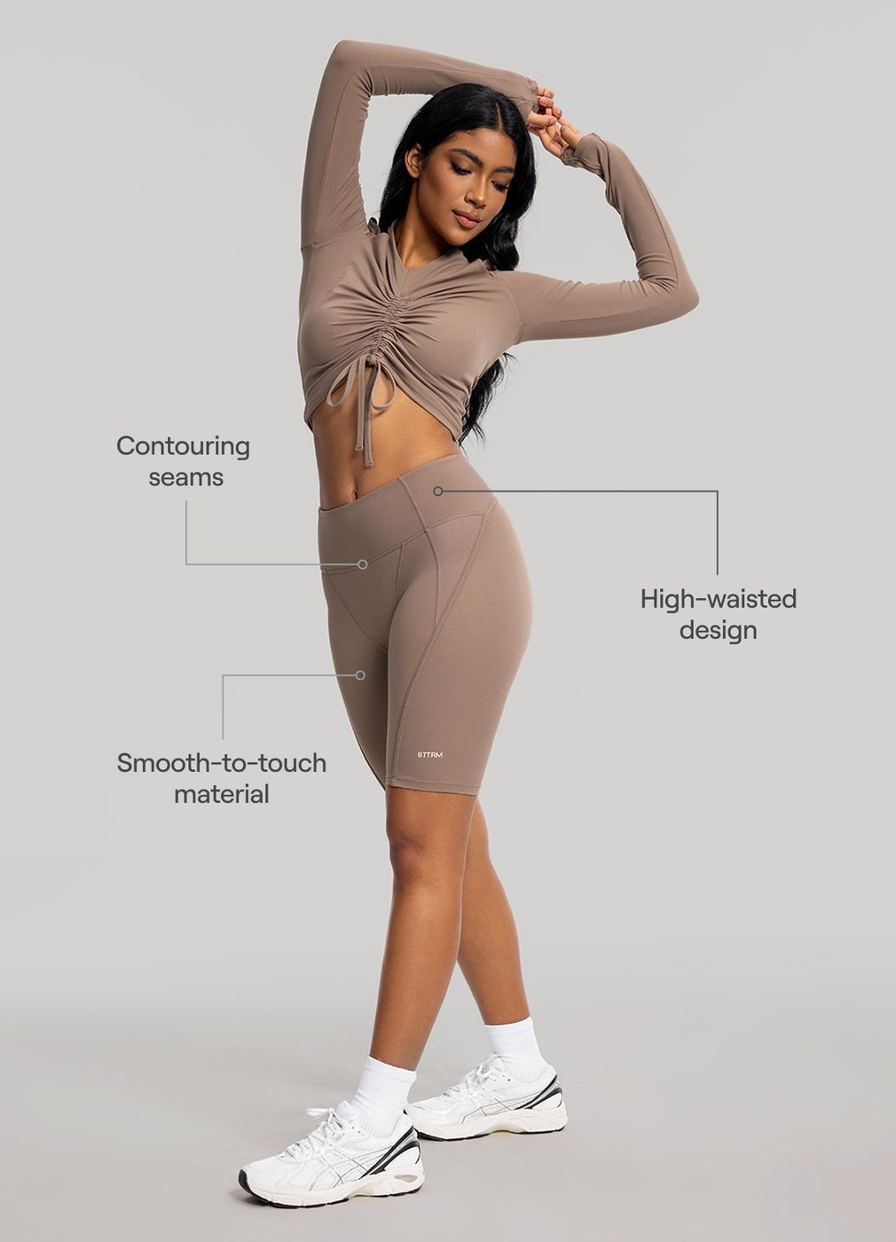 High-waisted Performance Biker Shorts in Cocoa, second view