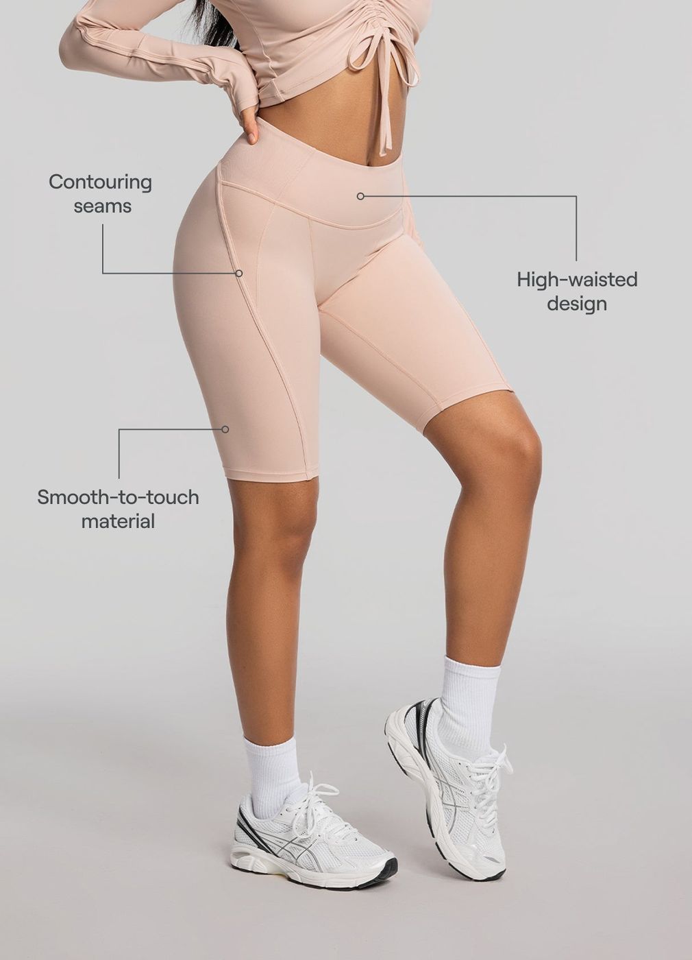 High-waisted Performance Biker Shorts in Seashell, second view