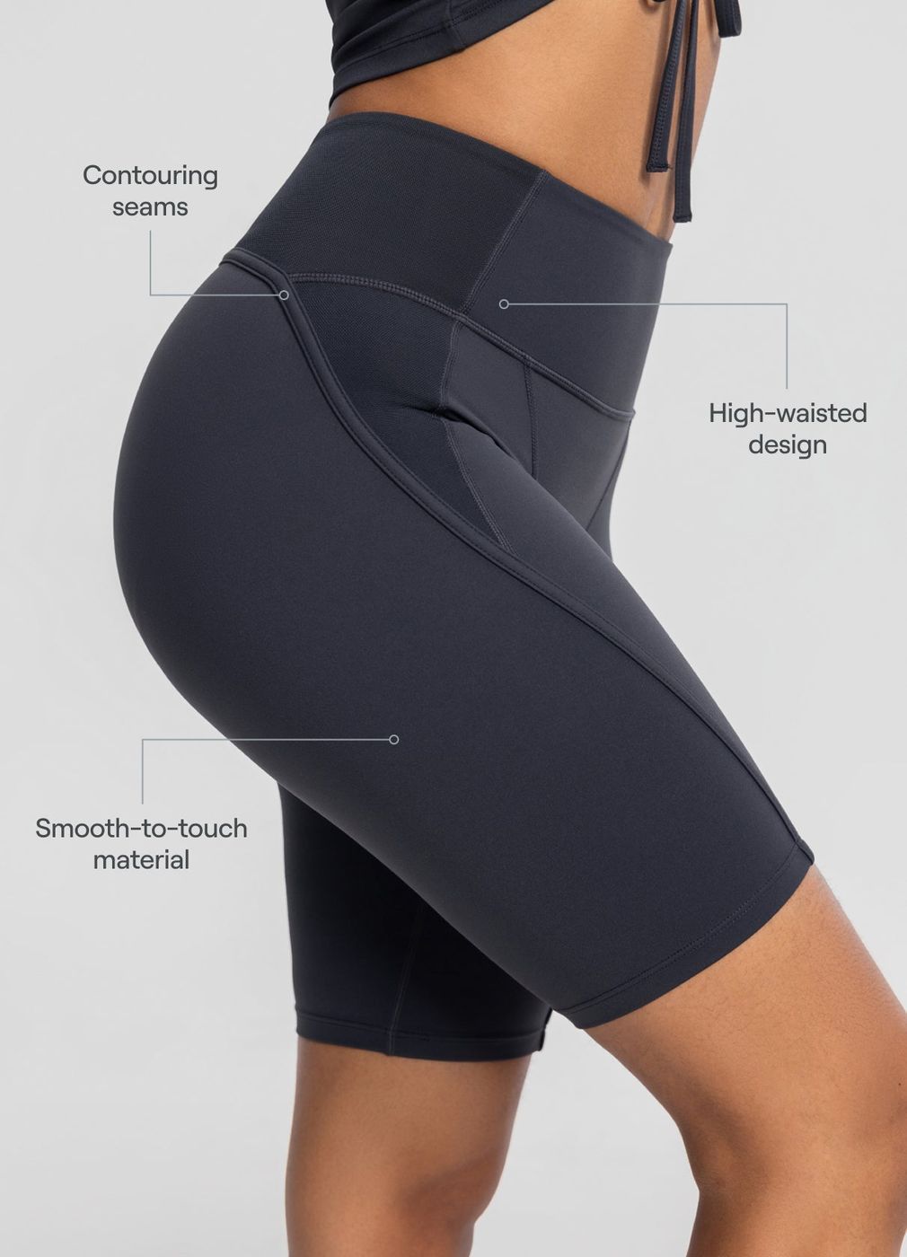 High-waisted Performance Biker Shorts in Charcoal, second view
