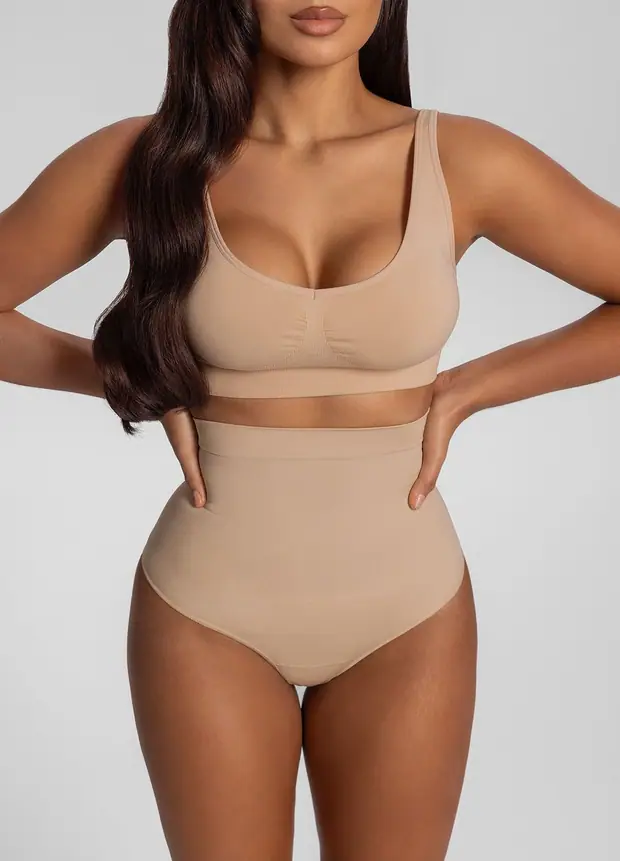 High-waisted Shaping Thong in Sand, front view