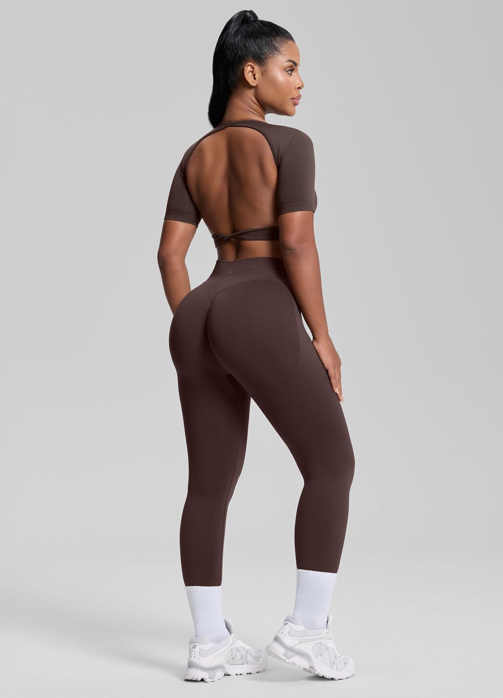 High Waisted Shaping Training Leggings in Chocolate, second view