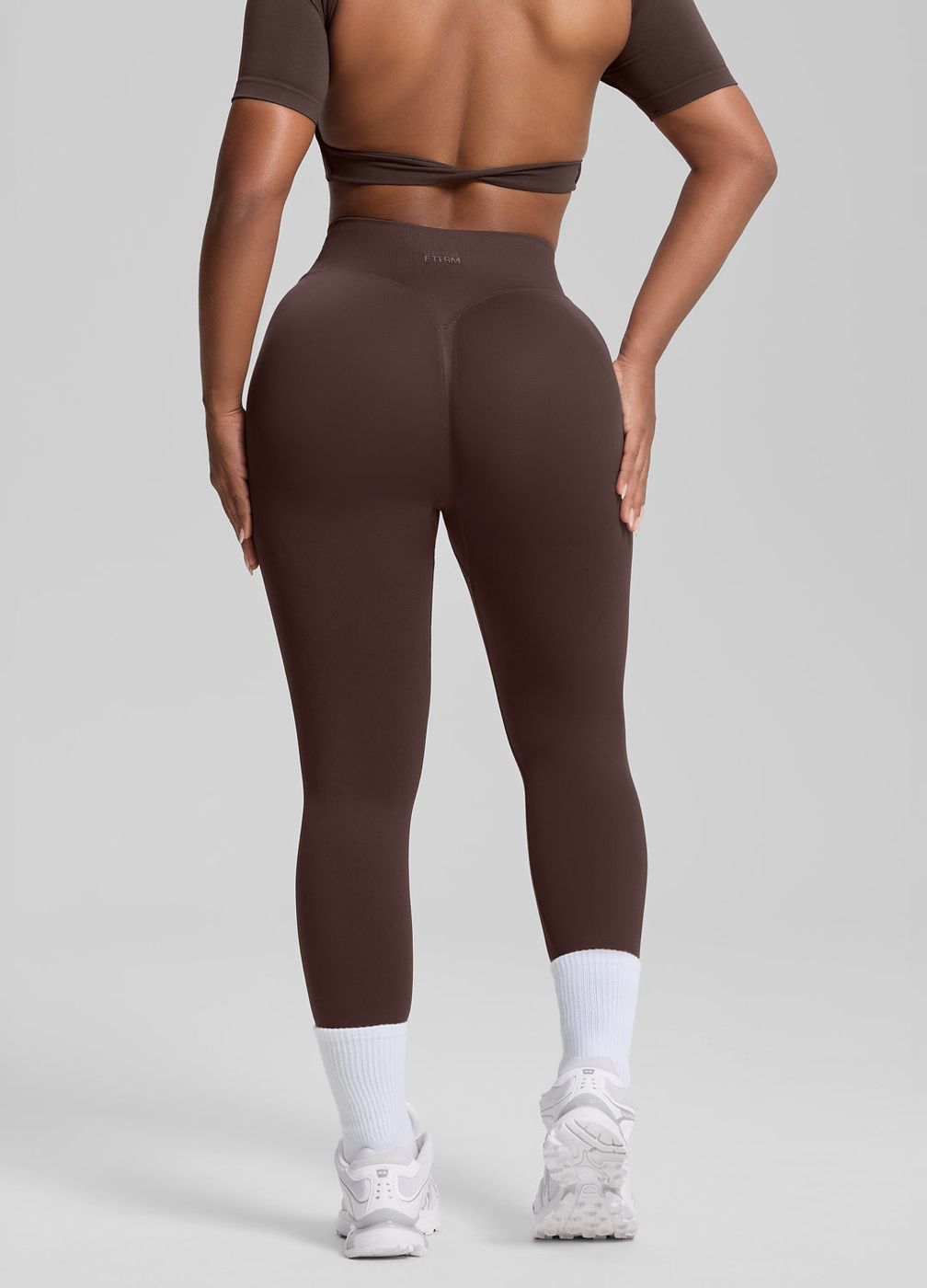 High Waisted Shaping Training Leggings in Chocolate, detail