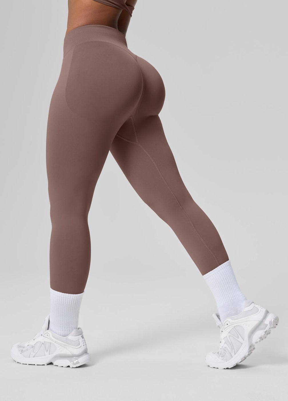 High Waisted Shaping Training Leggings in Dusty Taupe, front view
