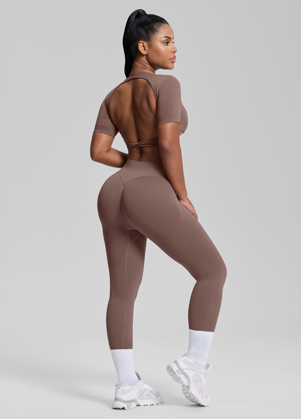 High Waisted Shaping Training Leggings in Dusty Taupe, second view