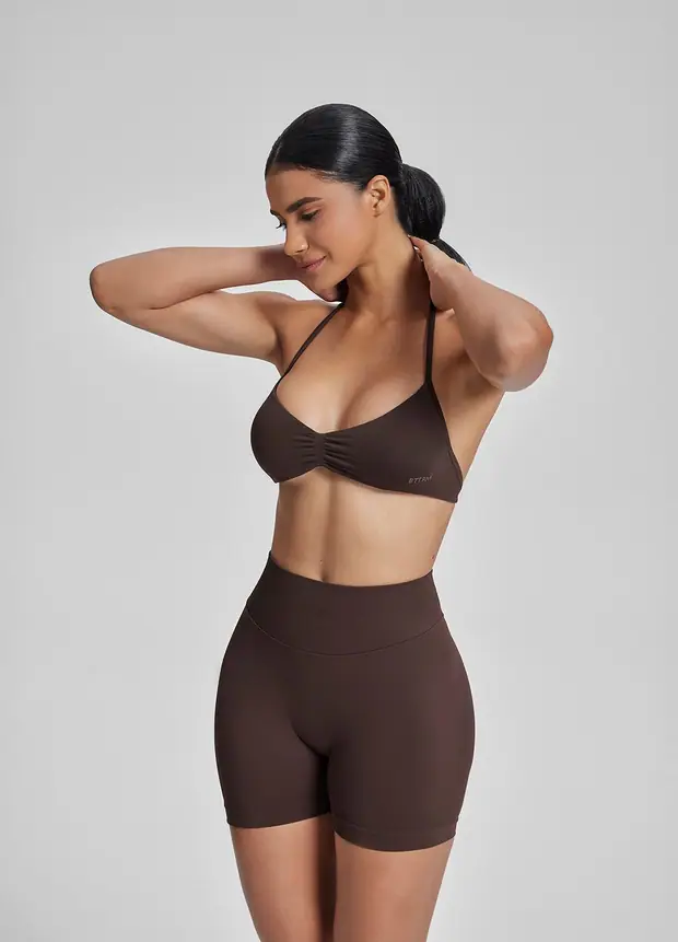 High Waisted Shaping Training Shorts 4.5 in Chocolate, front view