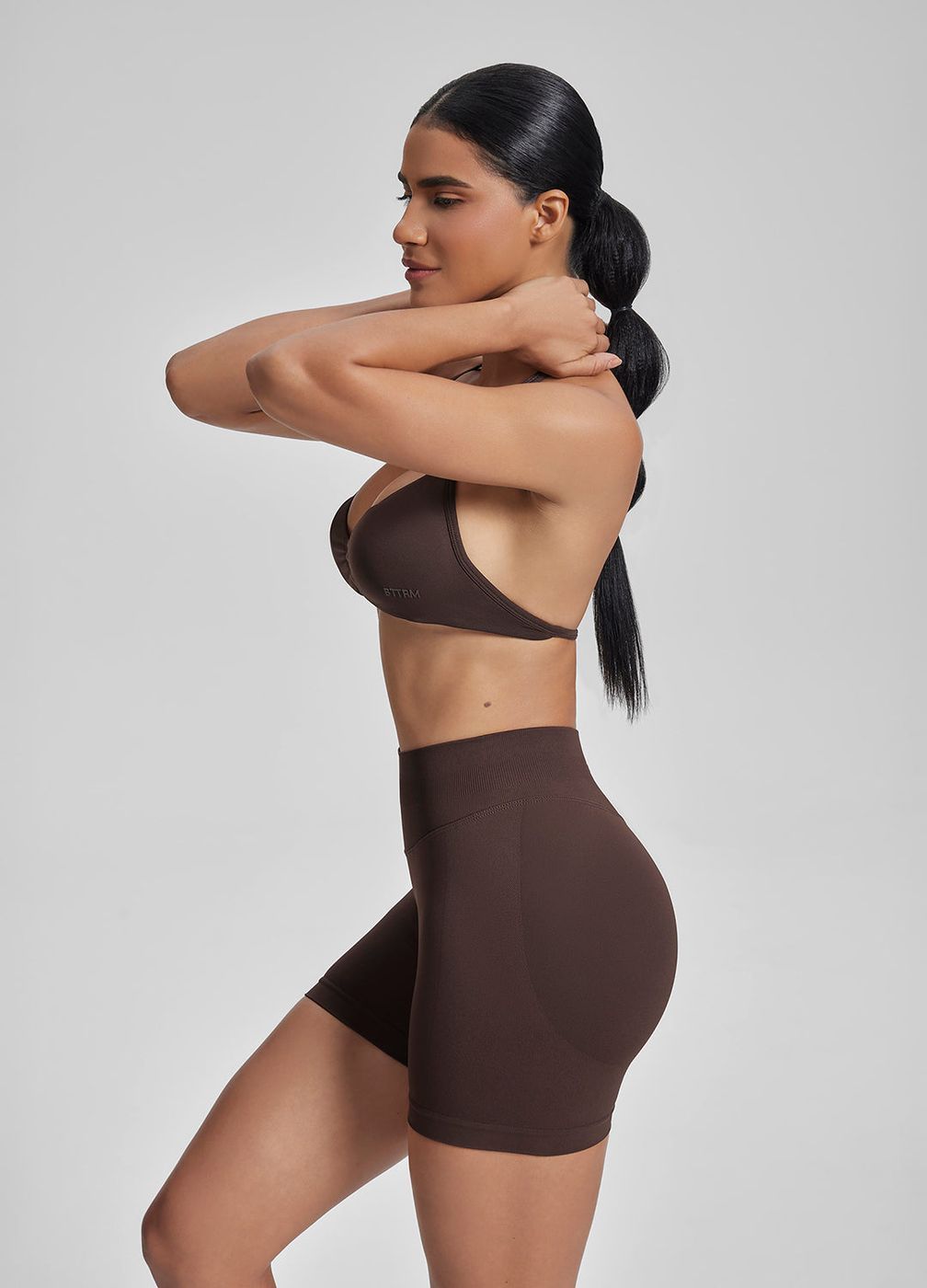 High Waisted Shaping Training Shorts 4.5 in Chocolate, second view
